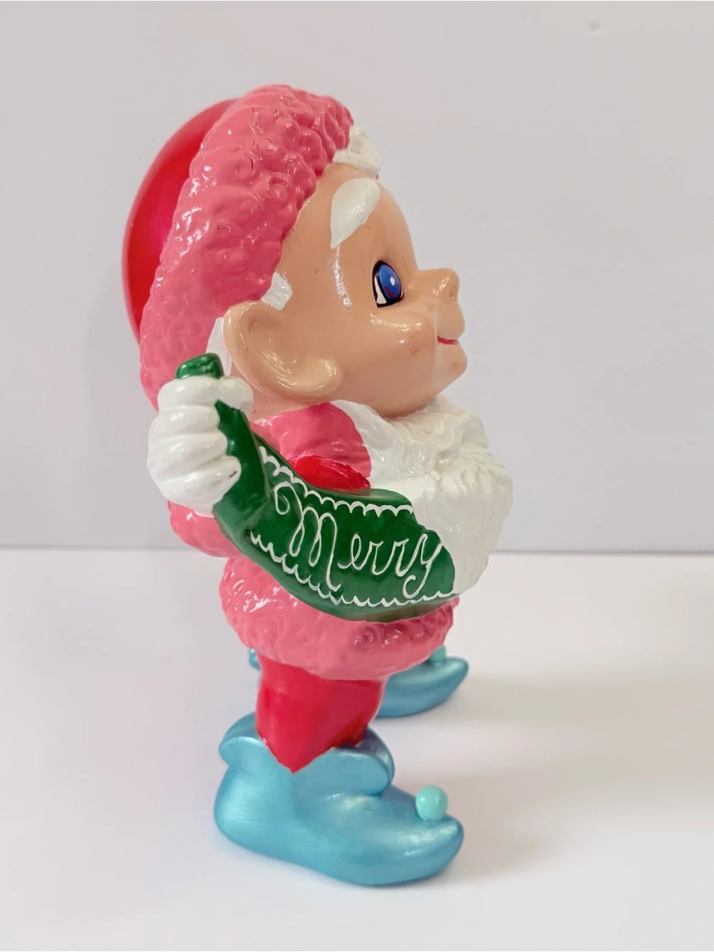 Vintage Atlantic Mold Santa Elf Merry Christmas Pink Turquoise Ceramic 11” Rare